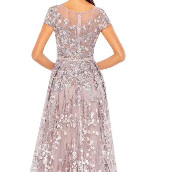 MAC DUGGAL 20405 EMBELLISHED FLORAL CAP SLEEVE A-LINE LILLAC GOWN sz 14 - Picture 4 of 5